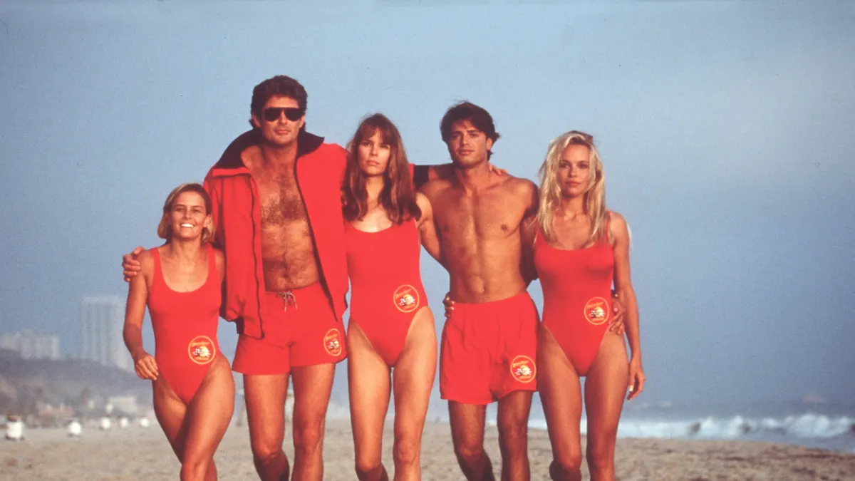 „Baywatch“: Kelly Packard, David Hasselhoff, Alexandra Paul, Jeremy Jackson, Pamela Anderson