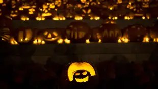 3000 leuchtende Kürbisse in London an Halloween am 31. Oktober 2014