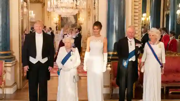 Donald Trump, Königin Elisabeth II., Melania Trump, Prinz Charles, Herzogin Camilla beim Staatsbankett der Queen