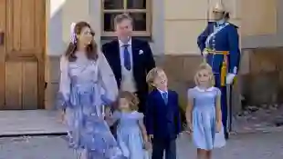 Prinzessin Madeleine, Christopher O'Neill, Prinz Nicolas, Prinzessin Leonore und Prinzessin Adrienne bei der Taufe von Prinz Julian am 14. August 2021
