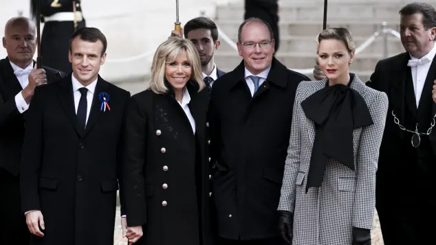 Emmanuel Macron, Brigitte Macron, Fürst Albert II. und Fürstin Charlène von Monaco