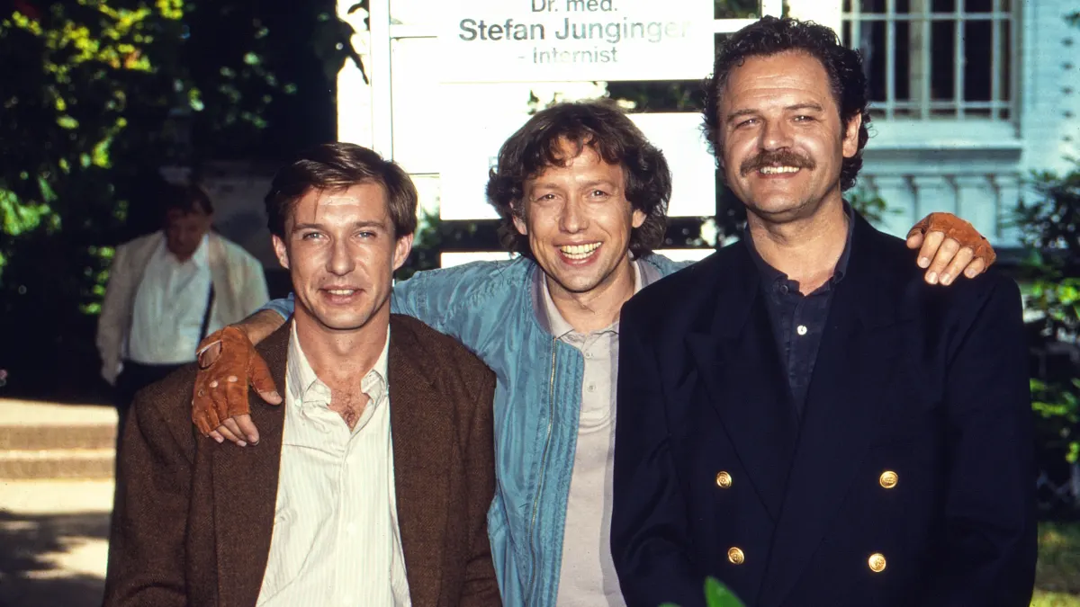 Michael Lesch, Stephan Schwartz und Gunter Berger in der ZDF Serie „Freunde fürs Leben“, Deutschland 1999