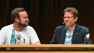 FRANKFURT AM MAIN, Germany - October 19 2019: Manuel Straube and Timmo Niesner at 71st Frankfurt Book Fair / Buchmesse F