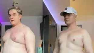 Twenty4Tim shows off his body transformation in a before/after comparison on Instagram in January 2023