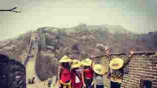 Heidi Klum mit ihren Kindern auf der großen Mauer von China