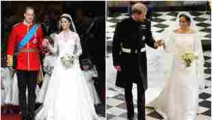 Prinz William und Herzogin Kate und Prinz Harry und Herzogin Meghan an ihren Hochzeiten