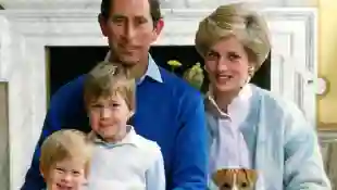 Prinz Harry, Prinz William, Prinz Charles und Lady Diana in ihrer Wohnung im Kensington Palast