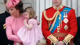 Herzogin Kate, Prinzessin Charlotte, Prinz George und Prinz William bei der „Trooping the Colour“-Parade im Juni 2017