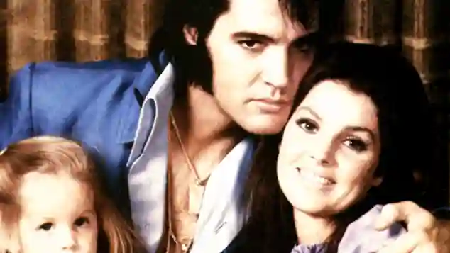 Priscilla, Elvis und ihre Tochter Lisa Marie Presley 1970