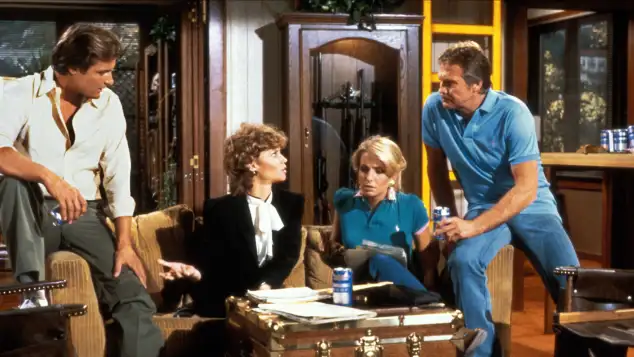 Douglas Barr, Markie Post, Heather Thomas und Lee Majors aus „Ein Colt für alle Fälle“