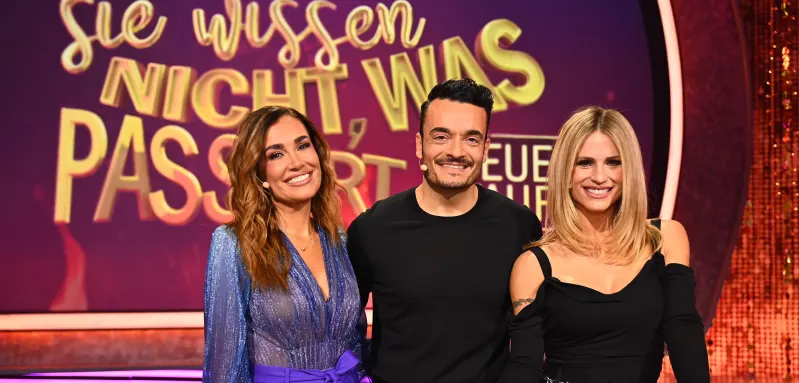 Jana Ina und Giovanni Zarrella mit Michelle Hunziker (re.) bei „Denn sie wissen nicht, was passiert"