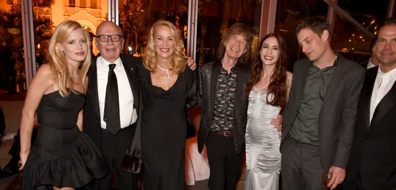 Georgia May Jagger, Rupert Murdoch, Jerry Hall, Mick Jagger,  Elizabeth Jagger und James Jagger