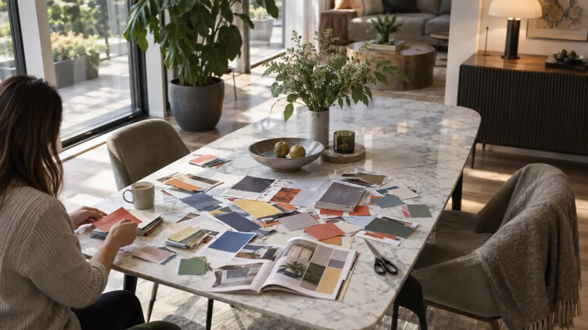 Frau am Tisch mit Coupons