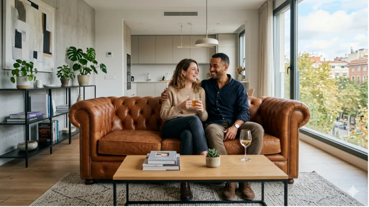 Ein Chesterfield-Sofa als Blickfang in modernem Wohnraum.