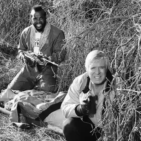 Mr. T alias „Bosco Albert Baracus ‚B.A.‘“ und George Peppard alias „Colonel John 'Hannibal' Smith“