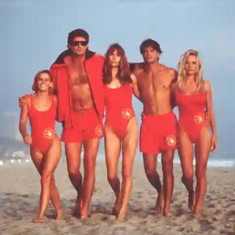 „Baywatch“: Kelly Packard, David Hasselhoff, Alexandra Paul, Jeremy Jackson, Pamela Anderson