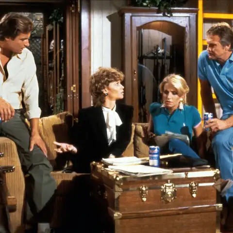 Douglas Barr, Markie Post, Heather Thomas und Lee Majors aus „Ein Colt für alle Fälle“