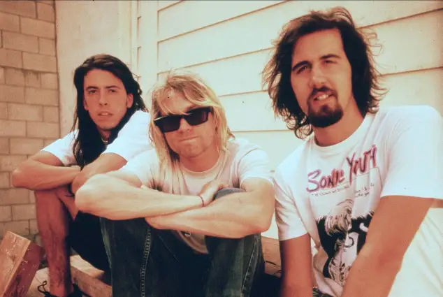 David Grohl, Kurt Cobain und Kris Novoselik Nirvana, 15. April 1987