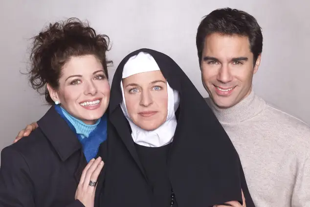 Debra Messing, Ellen DeGeneres und Erick McCormack in „Will & Grace“