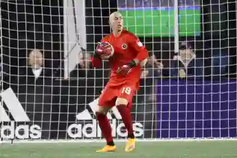 FOXBOROUGH, MA - APRIL 16: New England Revolution goalkeeper Brad Knighton (18) during a match between the New England