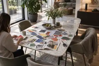 Frau am Tisch mit Coupons