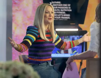 Kate Hudson and Savannah Guthrie pictured during an interview at the Today show in Uptown, Manhattan Featuring: Kate Hud