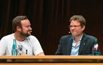 FRANKFURT AM MAIN, Germany - October 19 2019: Manuel Straube and Timmo Niesner at 71st Frankfurt Book Fair / Buchmesse F
