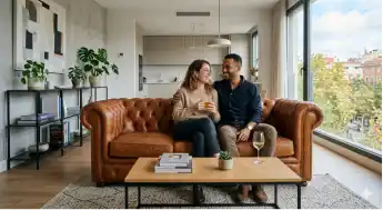 Ein Chesterfield-Sofa als Blickfang in modernem Wohnraum.