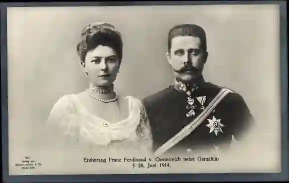 Franz Ferdinand von Österreich mit seiner Frau Sophie, der Herzogin von Hohenberg