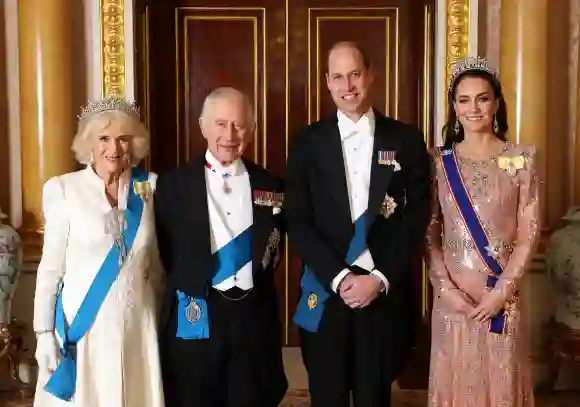 Königin Camilla, König Charles, Prinz William und Herzogin Kate
