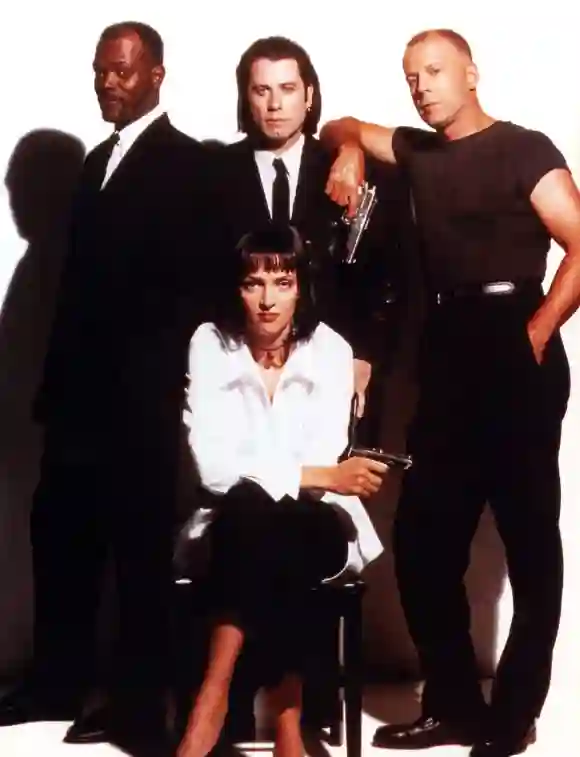 Samuel L. Jackson, Uma Thurman, John Travolta und Bruce Willis in „Pulp Fiction“