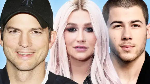 Ashton Kutcher, Kesha, Nick Jonas stehen zum Körper