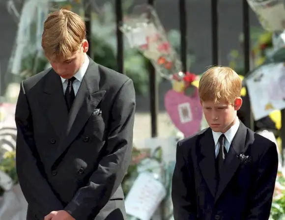 Prinz William und Prinz Harry bei der Trauerfeier ihrer Mutter Lady Diana